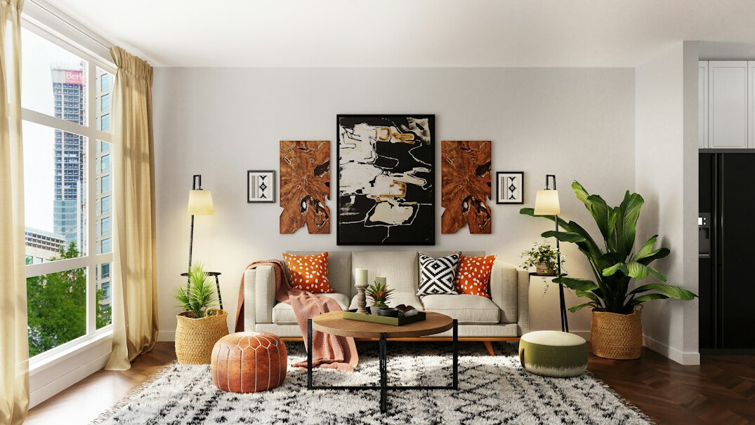 Stylish living room with curated furniture and soft textiles