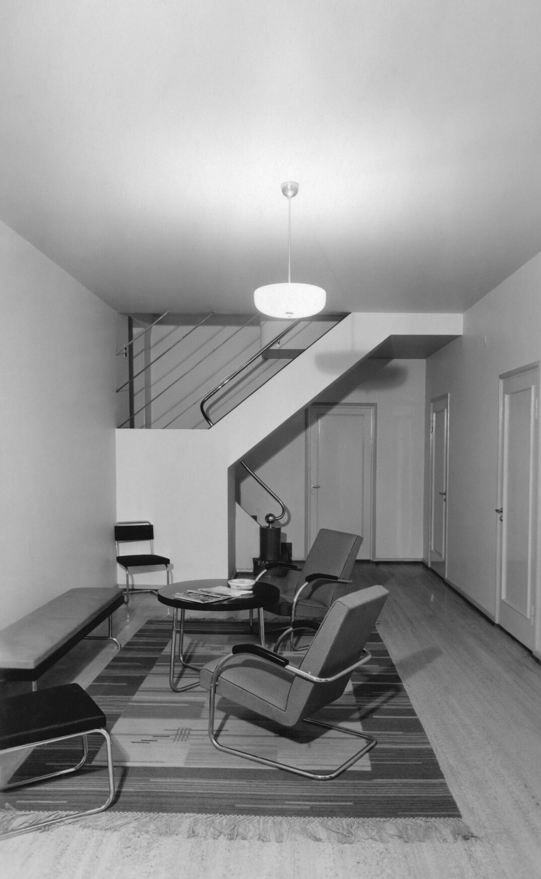 Sunken conversation pit living room typical of 1970s and 1980s design